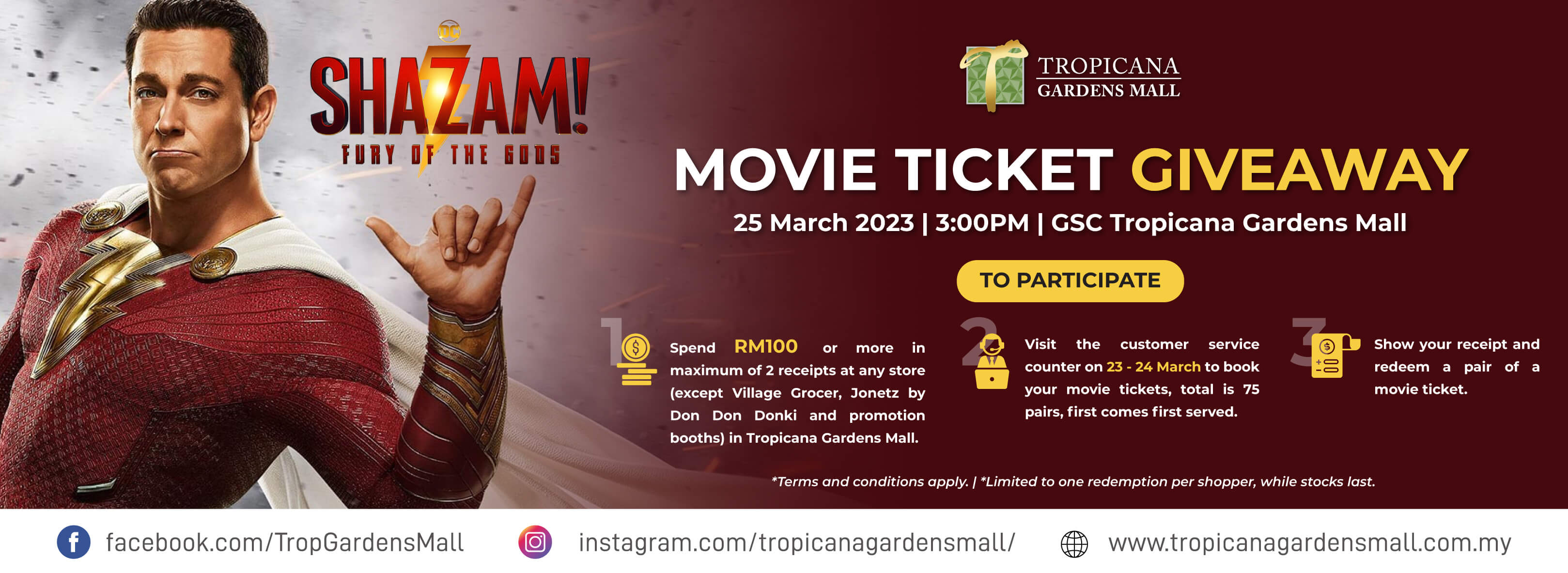 Tropicana Gardens Mall Shazam Movie Ticket Giveaway